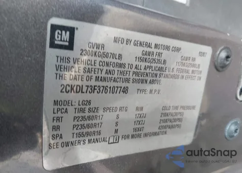 2007 Pontiac Torrent from USA, damaged, VIN 2CKDL73F376107748